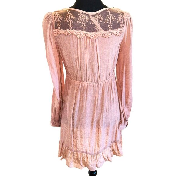 Anthropologie Blue Bird Boho Peasant Babydoll Crochet Lace M Cottage Dusty Rose - Picture 2 of 15